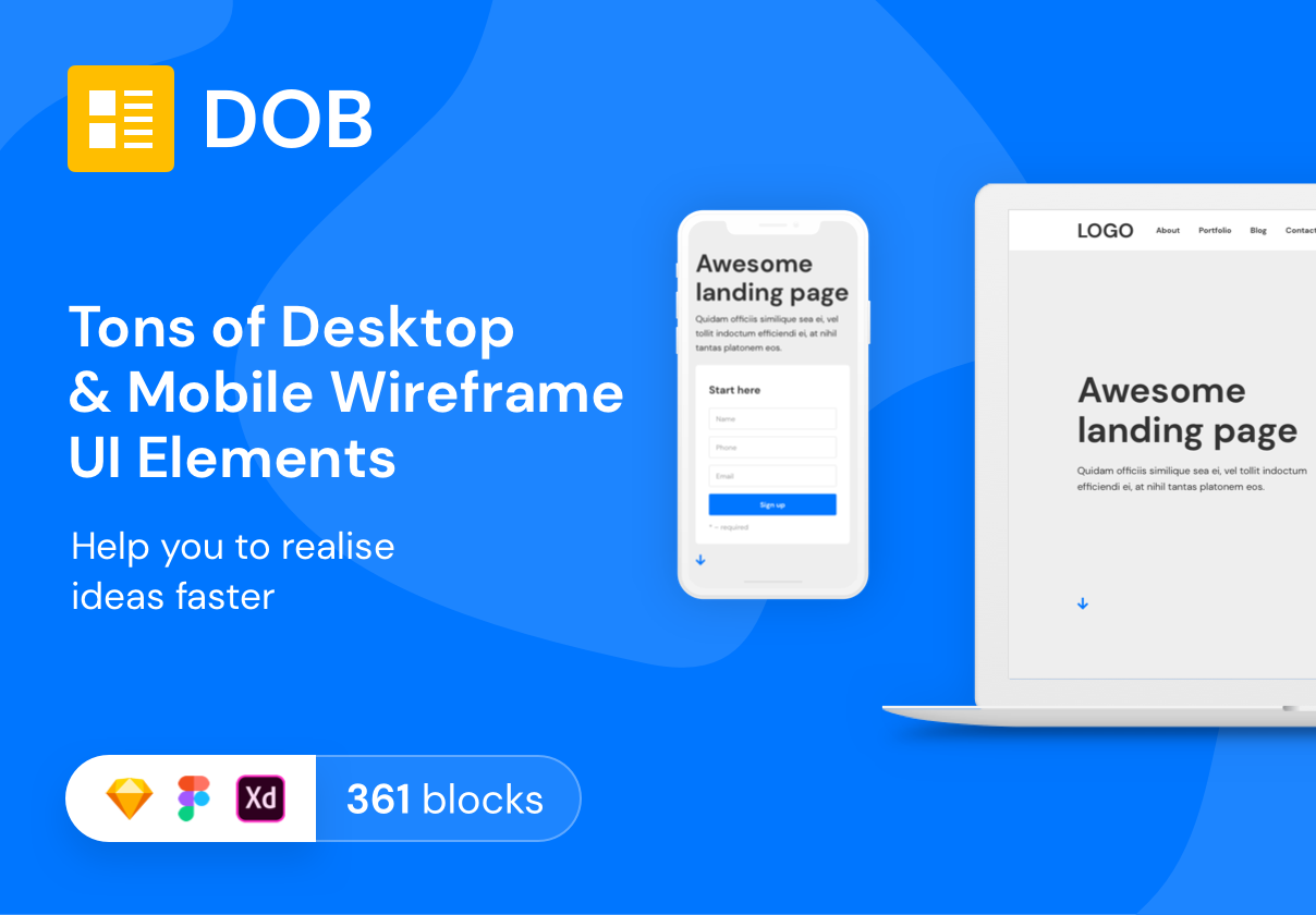 DOB – Desktop & Mobile Wireframe UI Kit