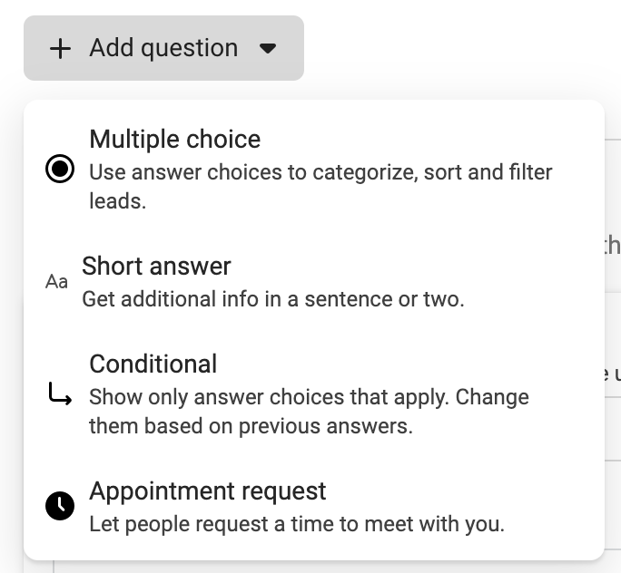 Facebook Lead Ad Form Questions