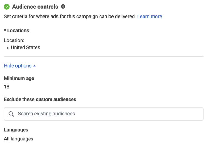 Advantage+ Audience Controls