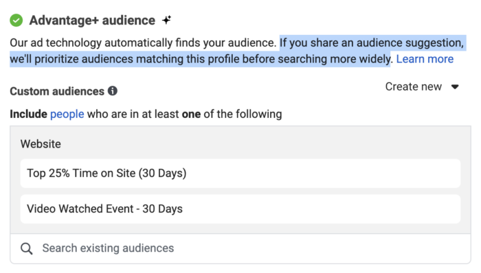 Advantage+ Audience Suggestions