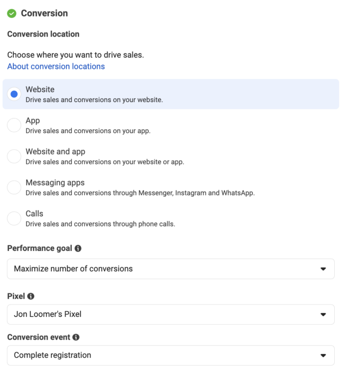 Conversions Performance Goal