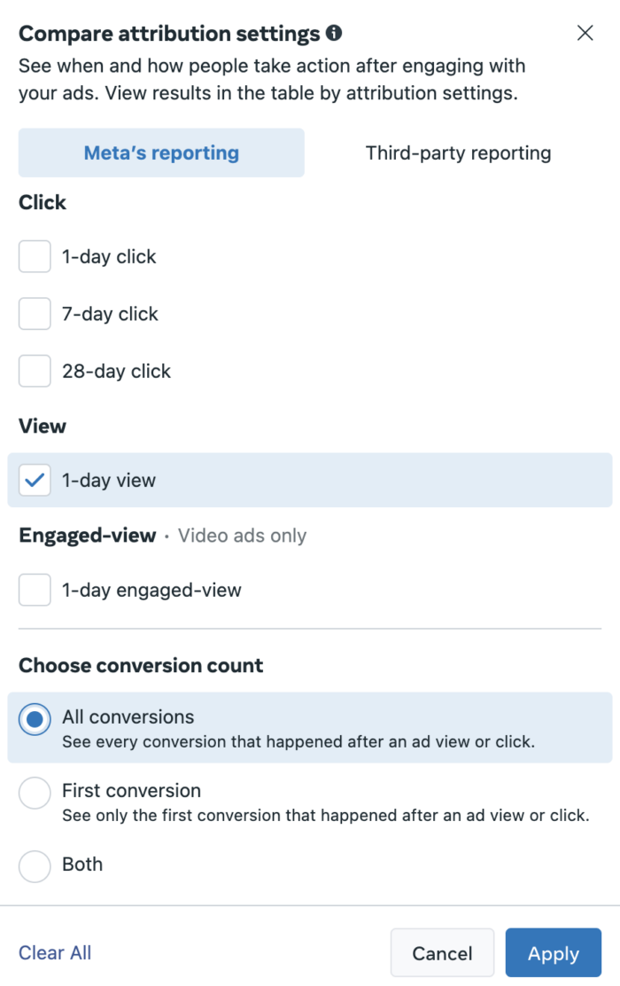 Compare Attribution Settings