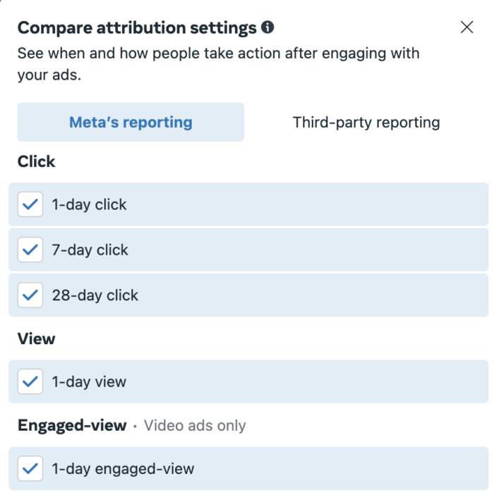 Compare Attribution Settings