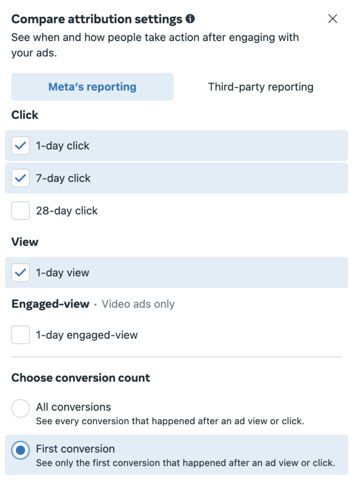 Compare Attribution Settings