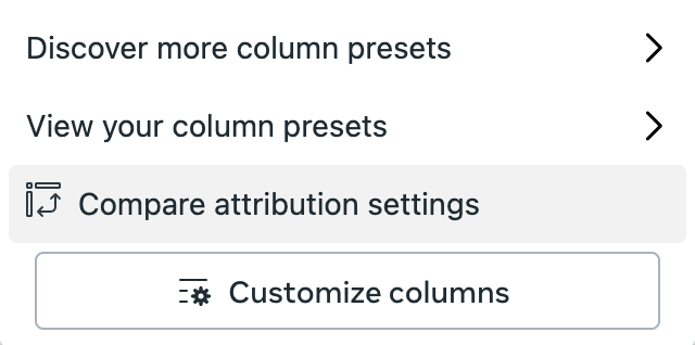Compare Attribution Settings